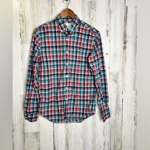 American Eagle Mens Medium Plaid Button Down Shirt Red Blue Green Long‎ Sleeve